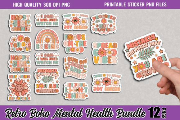 Download Retro Mental Health Sticker Bundle - Health Collection