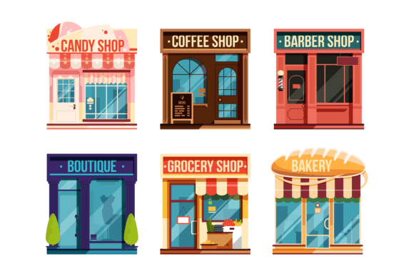 Download Urban Stores Set Isolate on White Background - Premium Resources